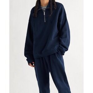 Ninety Percent 100% Organic Cotton-Jersey Half Zip Sweatshirt in Blue Women's S